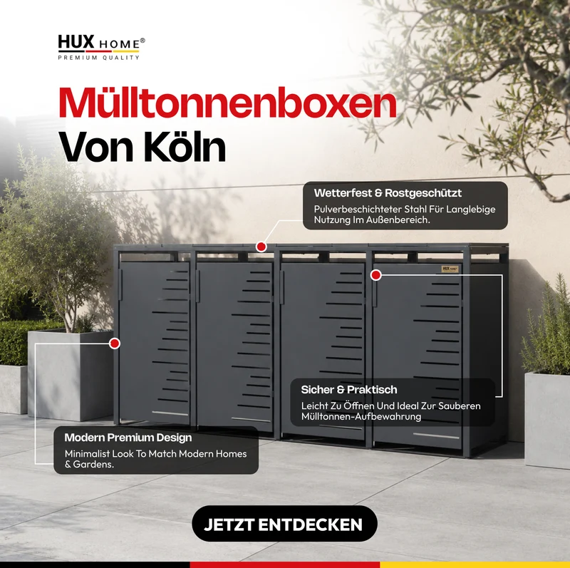 HUX-HOME® Köln V.1 Premium-Mülltonnenbox im exklusiven, minimalistischen Design | Mülltonnenverkleidung für 240-L-Tonnen