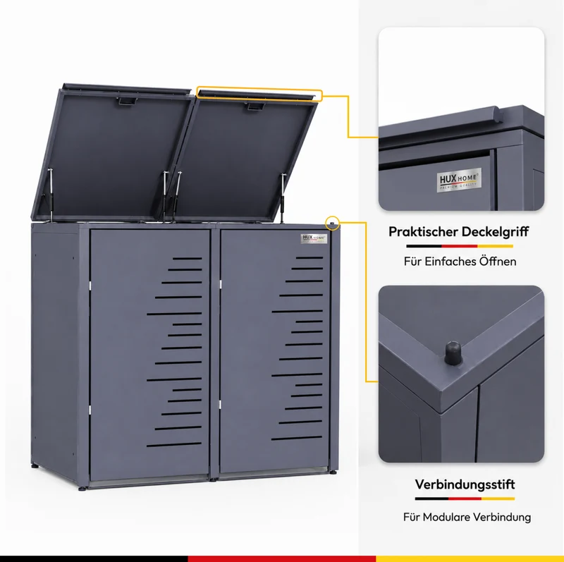HUX-HOME® Köln V.1 Premium-Mülltonnenbox im exklusiven, minimalistischen Design | Mülltonnenverkleidung für 240-L-Tonnen