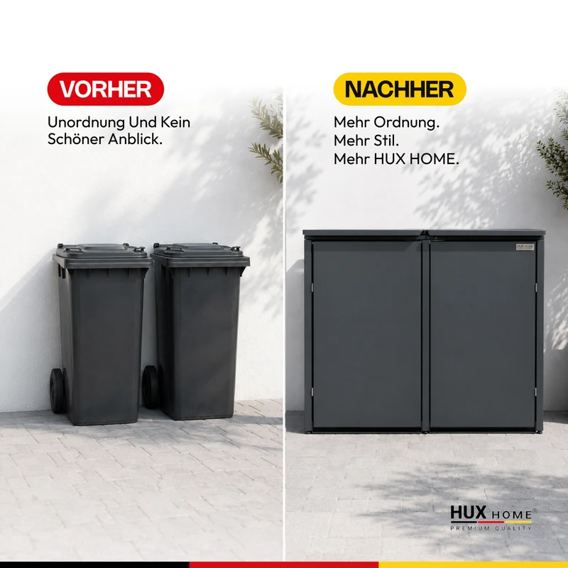 HUX-HOME® Berlin Premium-Mülltonnenbox im exklusiven, minimalistischen Design | Mülltonnenverkleidung für 240-L-Tonnen