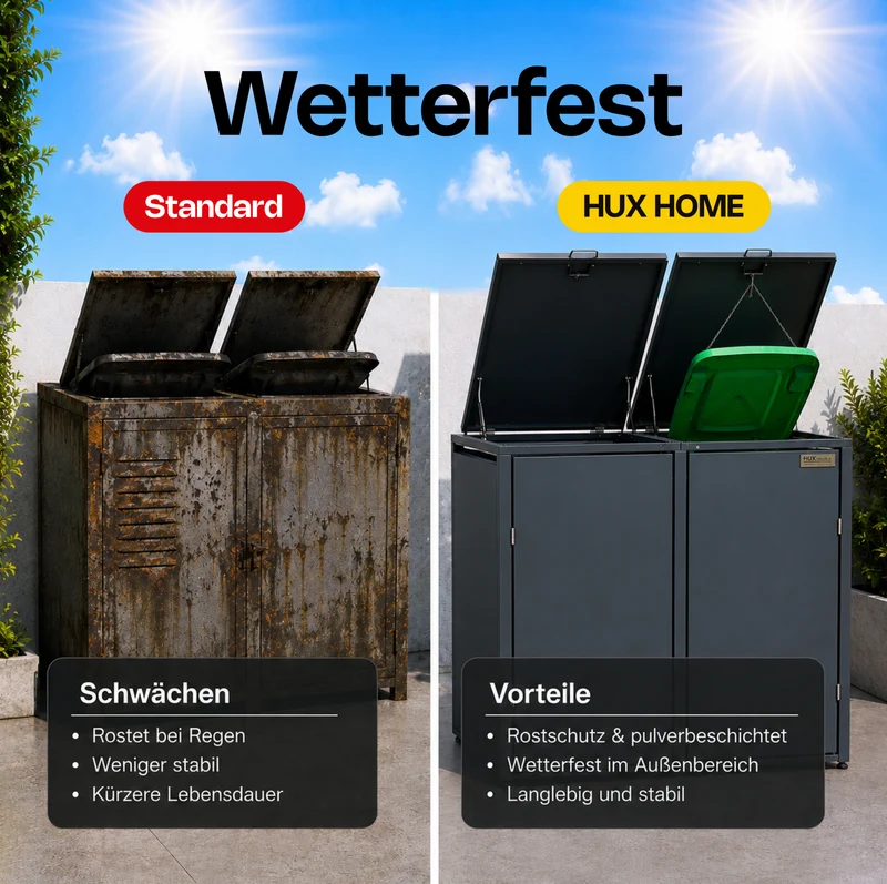 HUX-HOME® Berlin Premium-Mülltonnenbox im exklusiven, minimalistischen Design | Mülltonnenverkleidung für 240-L-Tonnen