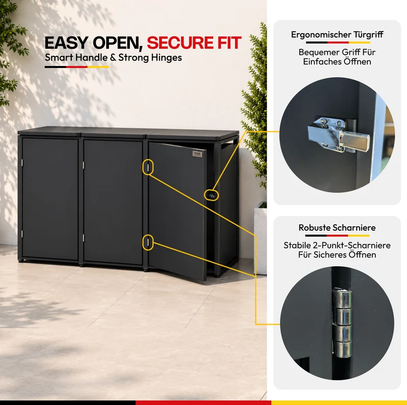 HUX-HOME® Berlin Premium-Mülltonnenbox im exklusiven, minimalistischen Design | Mülltonnenverkleidung für 240-L-Tonnen