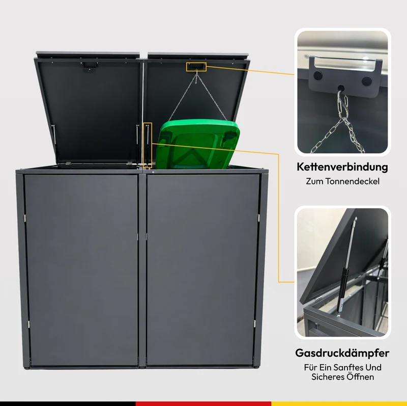 HUX-HOME® Berlin Premium-Mülltonnenbox im exklusiven, minimalistischen Design | Mülltonnenverkleidung für 240-L-Tonnen