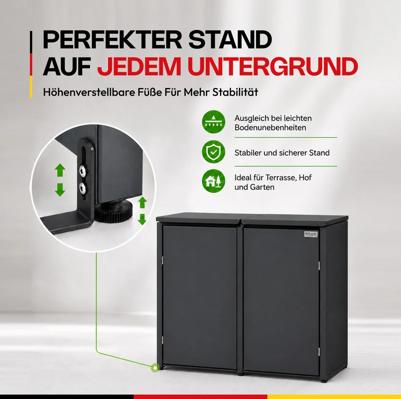 HUX-HOME® Berlin Premium-Mülltonnenbox im exklusiven, minimalistischen Design | Mülltonnenverkleidung für 240-L-Tonnen
