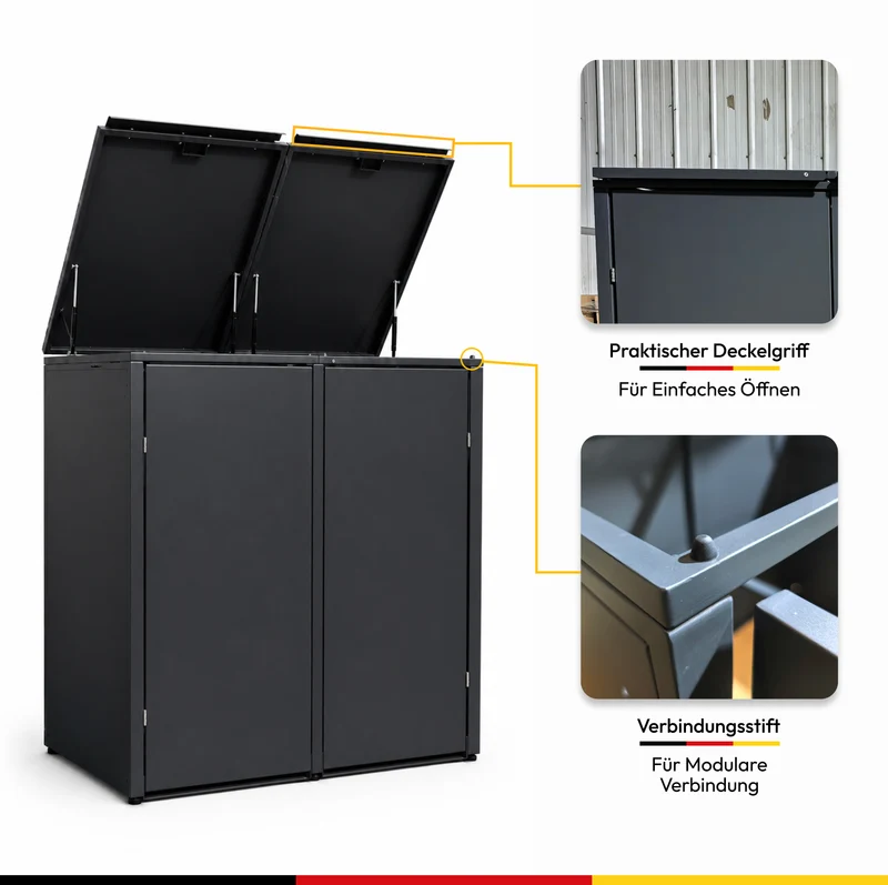 HUX-HOME® Berlin Premium-Mülltonnenbox im exklusiven, minimalistischen Design | Mülltonnenverkleidung für 240-L-Tonnen
