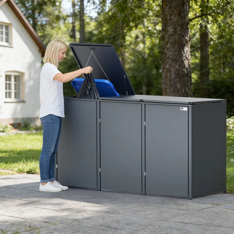 HUX-HOME® Berlin Premium-Mülltonnenbox im exklusiven, minimalistischen Design | Mülltonnenverkleidung für 240-L-Tonnen