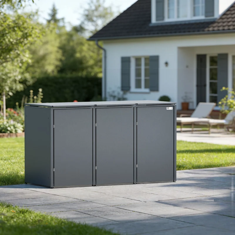 HUX-HOME® Berlin Premium-Mülltonnenbox im exklusiven, minimalistischen Design | Mülltonnenverkleidung für 240-L-Tonnen