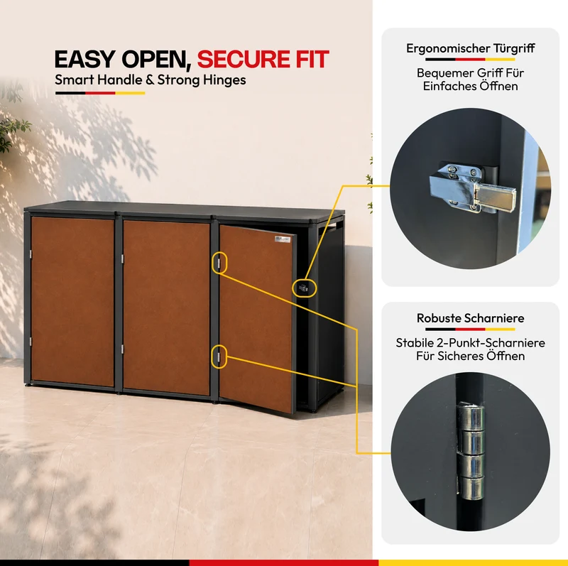 HUX-HOME® Hamburg Premium-Mülltonnenbox in exklusiver Rostoptik | Mülltonnenverkleidung für 240-L-Tonnen