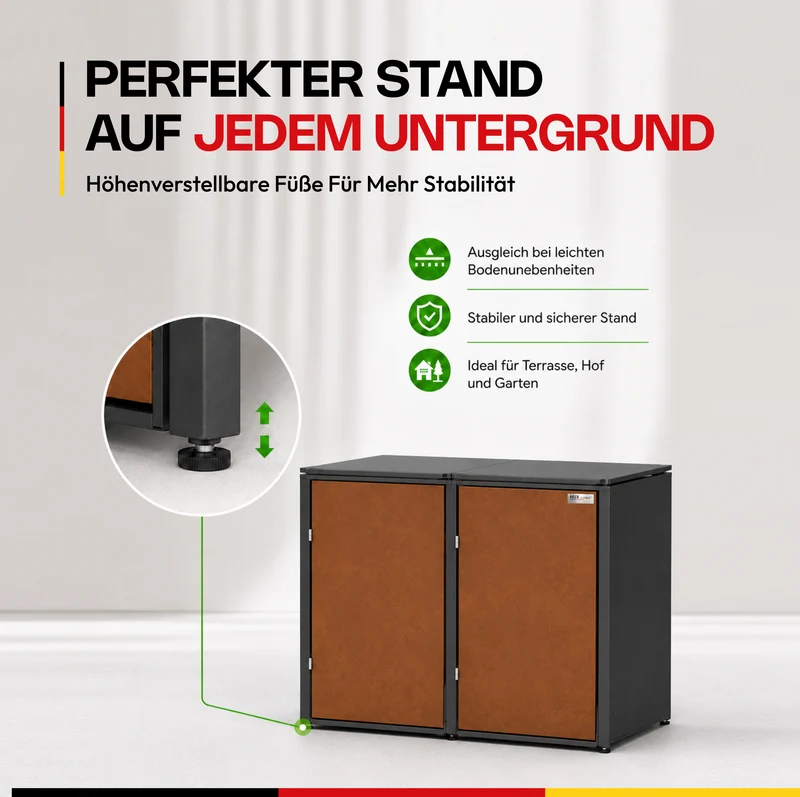 HUX-HOME® Hamburg Premium-Mülltonnenbox in exklusiver Rostoptik | Mülltonnenverkleidung für 240-L-Tonnen