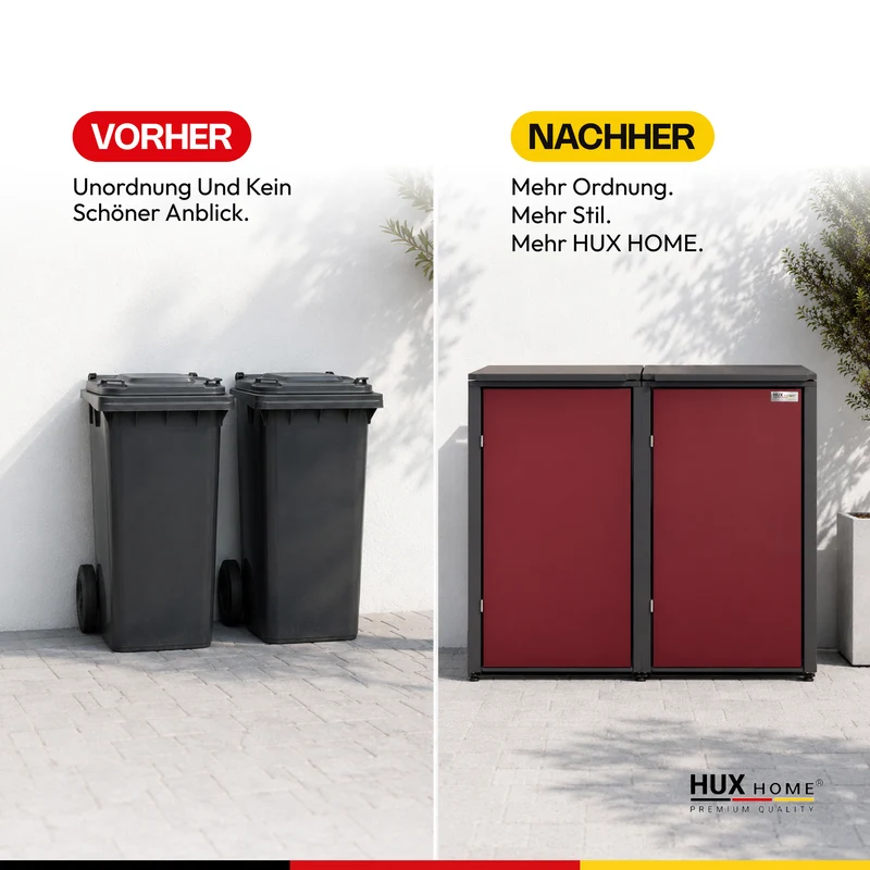 HUX-HOME® München Premium-Mülltonnenbox im exklusiven Design | Mülltonnenverkleidung für 240-L-Tonnen