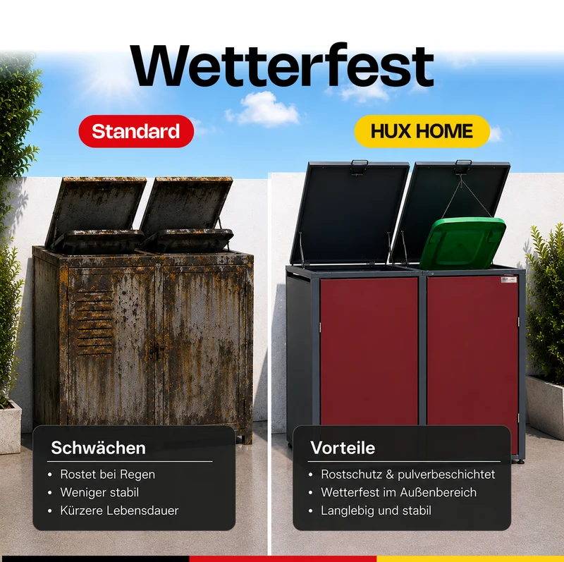 HUX-HOME® München Premium-Mülltonnenbox im exklusiven Design | Mülltonnenverkleidung für 240-L-Tonnen