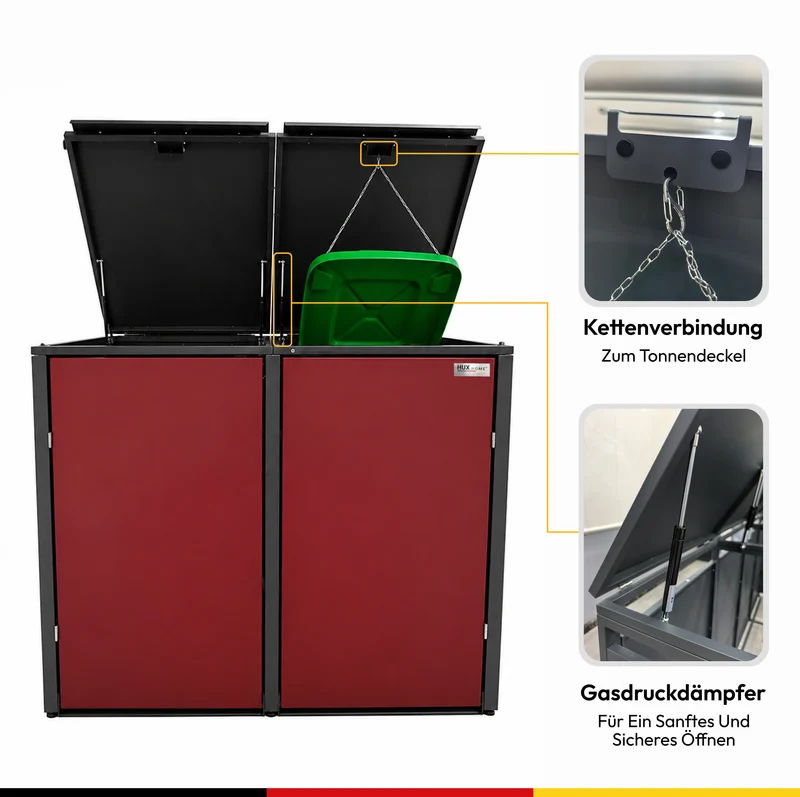 HUX-HOME® München Premium-Mülltonnenbox im exklusiven Design | Mülltonnenverkleidung für 240-L-Tonnen