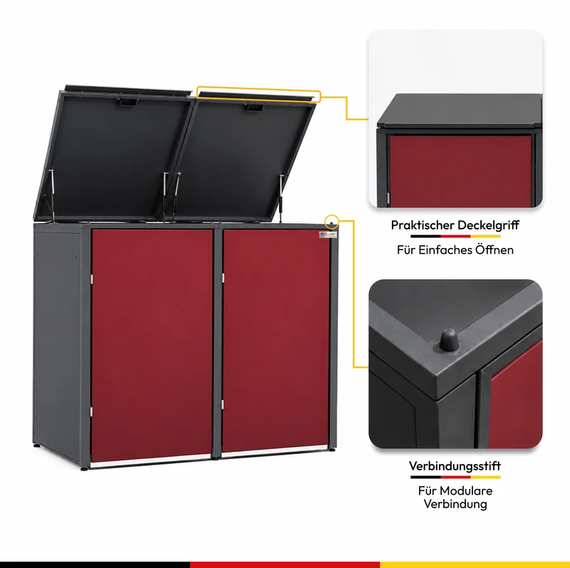 HUX-HOME® München Premium-Mülltonnenbox im exklusiven Design | Mülltonnenverkleidung für 240-L-Tonnen