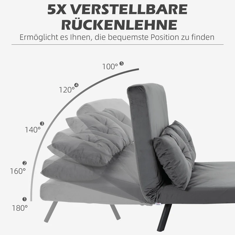HOMCOM - Schlafsofa mit Bettkasten Couch mit Schlaffunktion Schlafcouch mit Samtoptik Rückenkissen 102 x 73 x 81 cm, Dunkelgrau