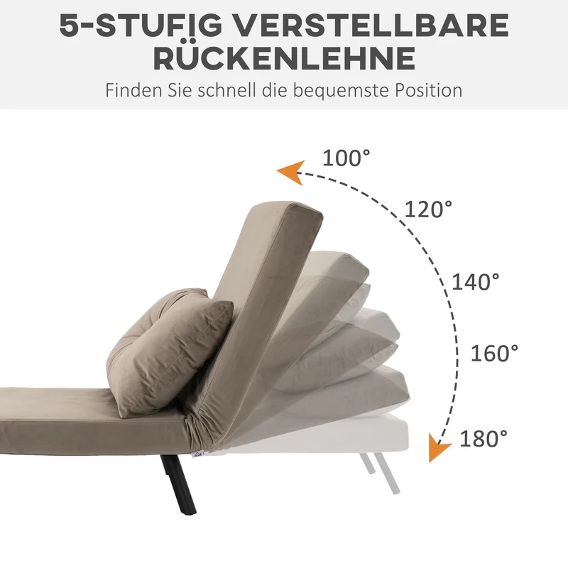 HOMCOM - Schlafsessel mit Bettfunktion, 63 x 73 x 81 cm, mit fünffach verstellbarer Rückenlehne, platzsparend, robust, Samtoptik, Hellbraun