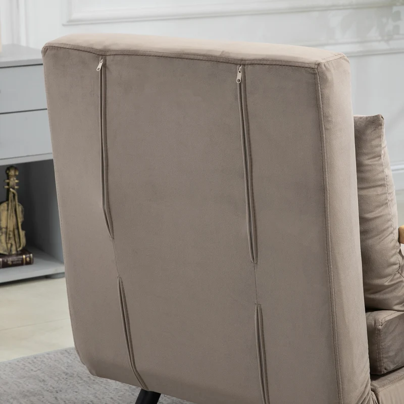 HOMCOM - Schlafsessel mit Bettfunktion, 63 x 73 x 81 cm, mit fünffach verstellbarer Rückenlehne, platzsparend, robust, Samtoptik, Hellbraun
