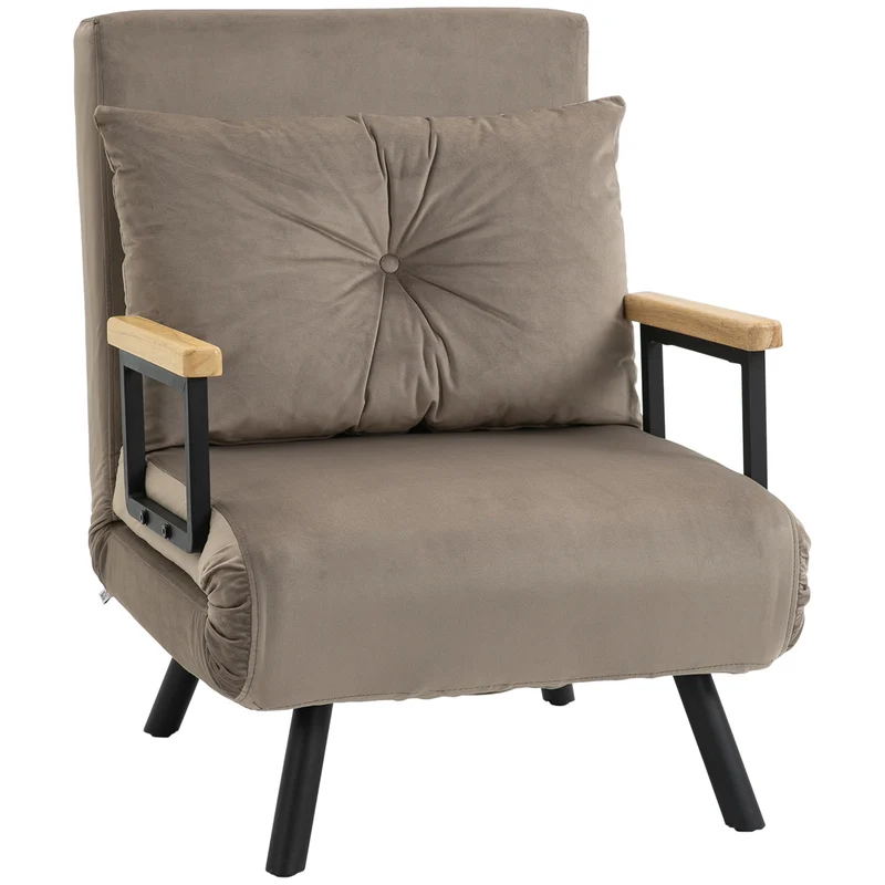 HOMCOM - Schlafsessel mit Bettfunktion, 63 x 73 x 81 cm, mit fünffach verstellbarer Rückenlehne, platzsparend, robust, Samtoptik, Hellbraun