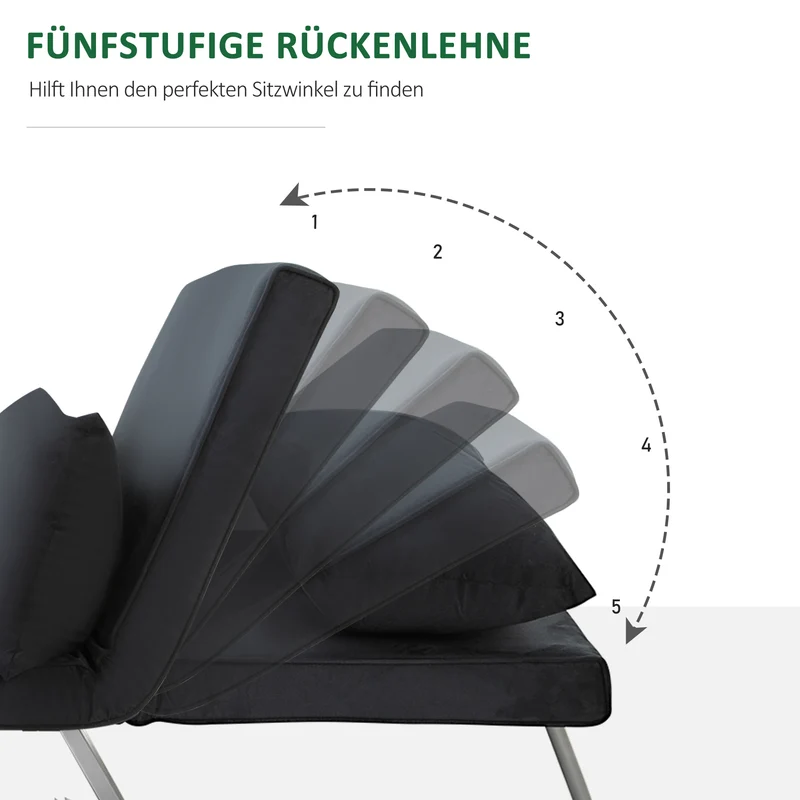HOMCOM – 3-in-1-Schlafsessel mit 5-fach verstellbarer Rückenlehne und Kissen, 65 × 77 × 80 cm, Schwarz