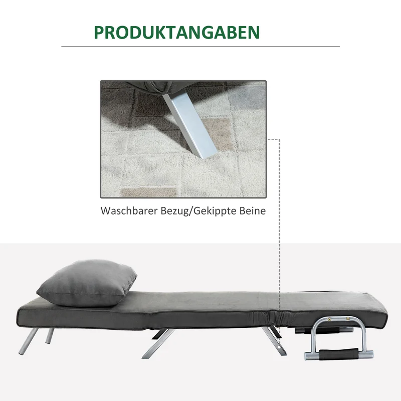 HOMCOM – 3-in-1-Schlafsessel mit 5-fach verstellbarer Rückenlehne und Kissen, 65 × 77 × 80 cm, Schwarz