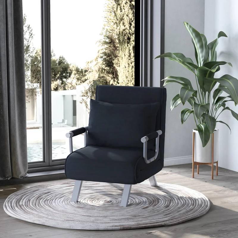 HOMCOM – 3-in-1-Schlafsessel mit 5-fach verstellbarer Rückenlehne und Kissen, 65 × 77 × 80 cm, Schwarz