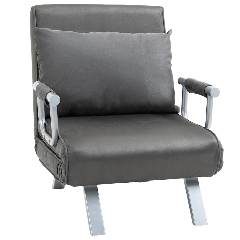 HOMCOM – 3-in-1-Schlafsessel mit 5-fach verstellbarer Rückenlehne und Kissen, 65 × 69 × 80 cm, Grau