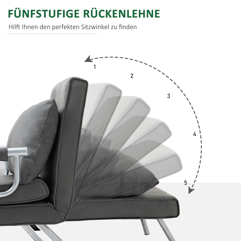 HOMCOM – 3-in-1-Schlafsessel mit 5-fach verstellbarer Rückenlehne und Kissen, 65 × 69 × 80 cm, Grau