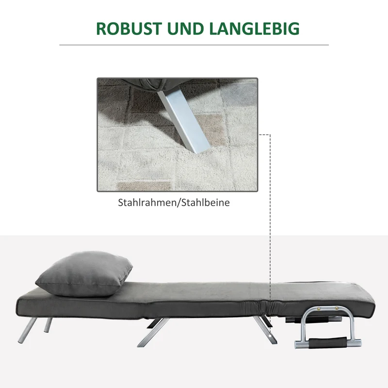 HOMCOM – 3-in-1-Schlafsessel mit 5-fach verstellbarer Rückenlehne und Kissen, 65 × 69 × 80 cm, Grau