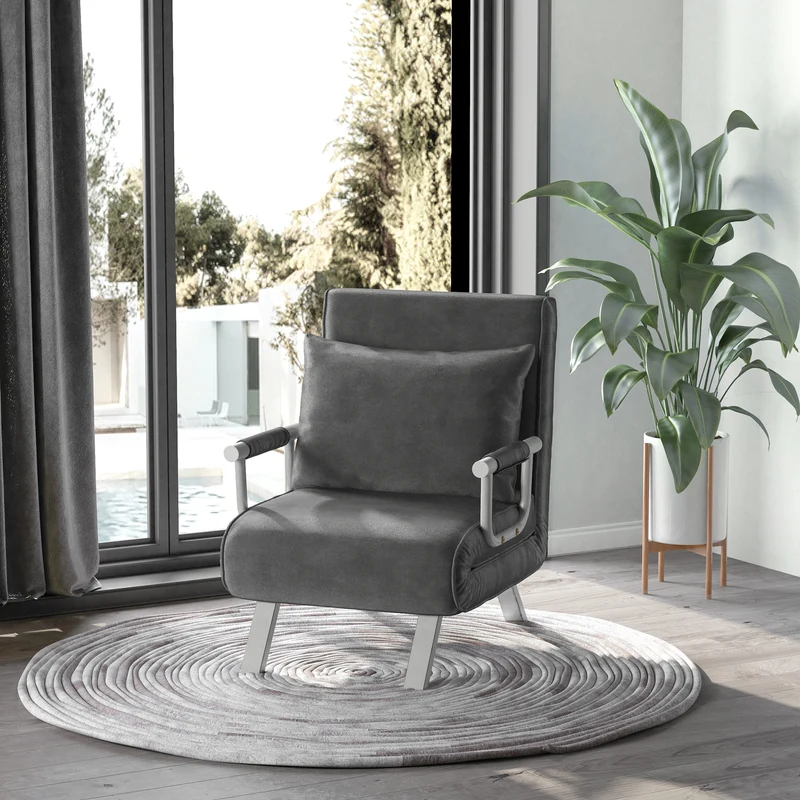 HOMCOM – 3-in-1-Schlafsessel mit 5-fach verstellbarer Rückenlehne und Kissen, 65 × 69 × 80 cm, Grau