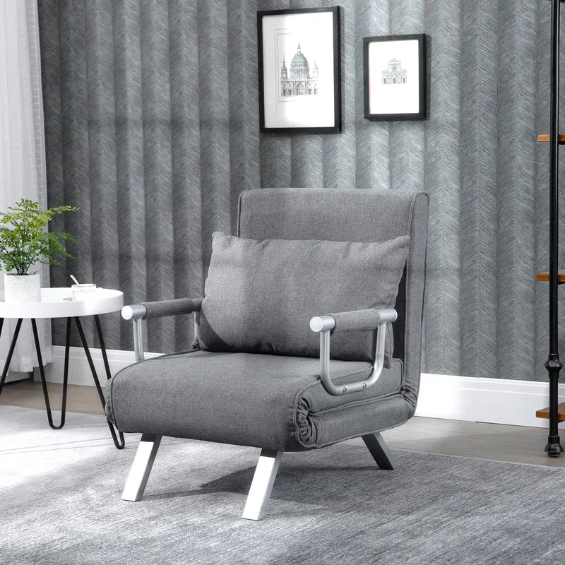 HOMCOM – 3-in-1-Schlafsessel mit 5-fach verstellbarer Rückenlehne und Armlehnen, 65 × 69 × 80 cm, Grau