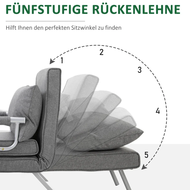 HOMCOM – 3-in-1-Schlafsessel mit 5-fach verstellbarer Rückenlehne und Armlehnen, 65 × 69 × 80 cm, Grau