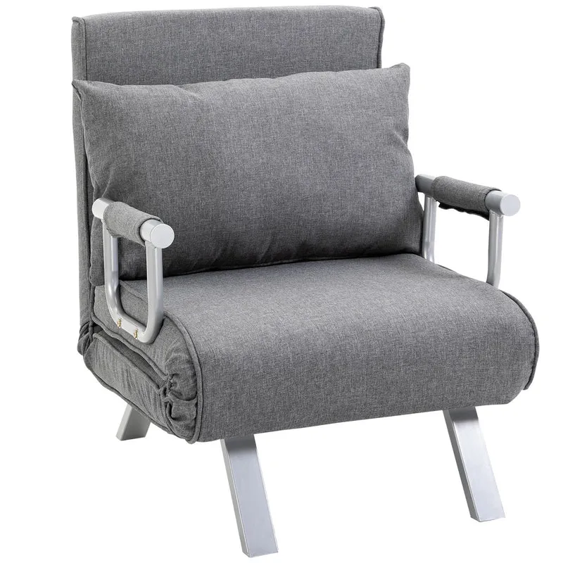 HOMCOM – 3-in-1-Schlafsessel mit 5-fach verstellbarer Rückenlehne und Armlehnen, 65 × 69 × 80 cm, Grau