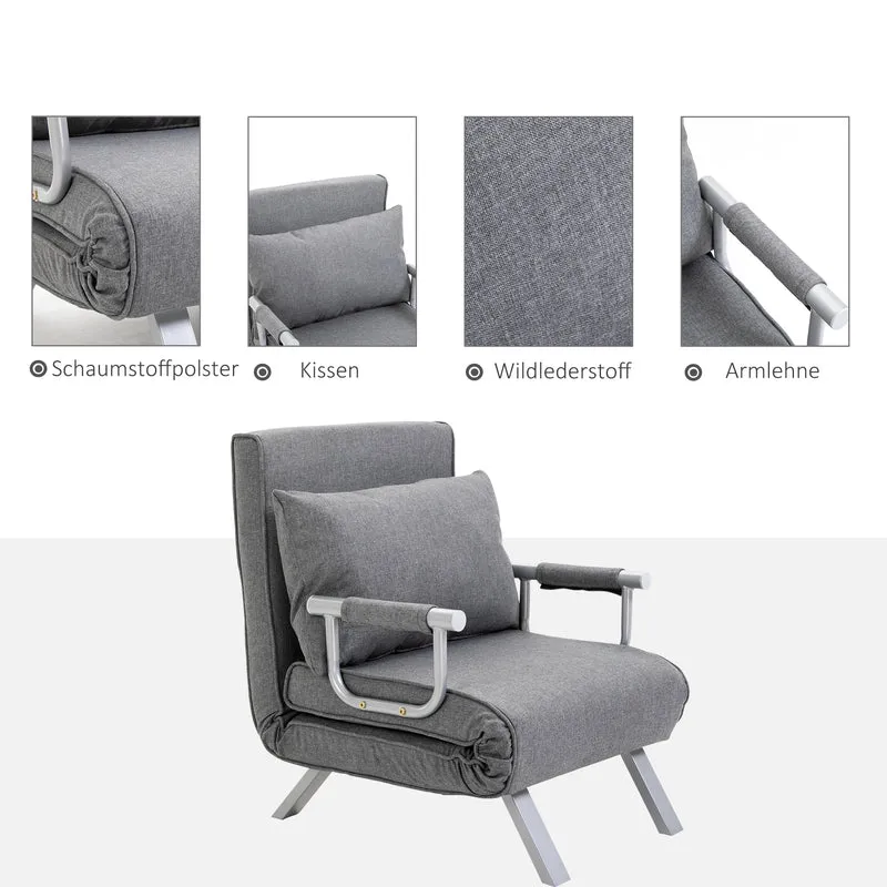 HOMCOM – 3-in-1-Schlafsessel mit 5-fach verstellbarer Rückenlehne und Armlehnen, 65 × 69 × 80 cm, Grau