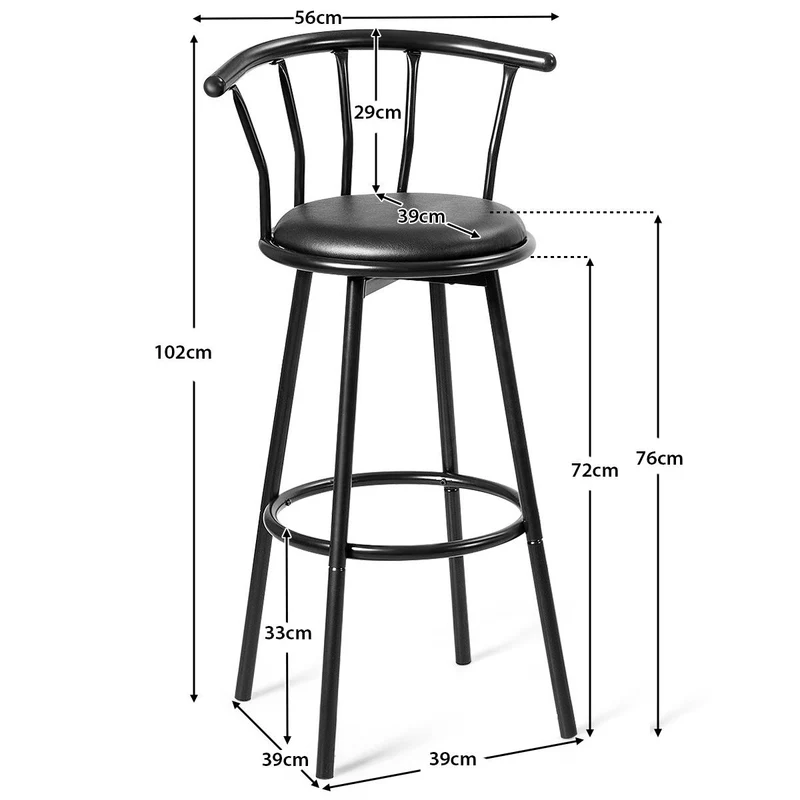 Costway – Barhocker im 2er-Set, 360° drehbar, mit Rückenlehne, Fußstütze und Schaumstoffpolsterung, Schwarz