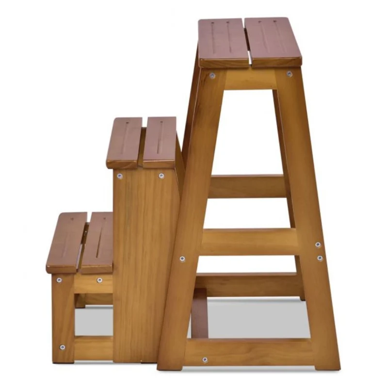 Costway - Trittleiter, Trittleiter 3 Stufen, Tritt Klappbar, Trittleiter Holz, Trittleiter Klappbar, Tritthocker, Holzleiter Klappbar, Walnuss