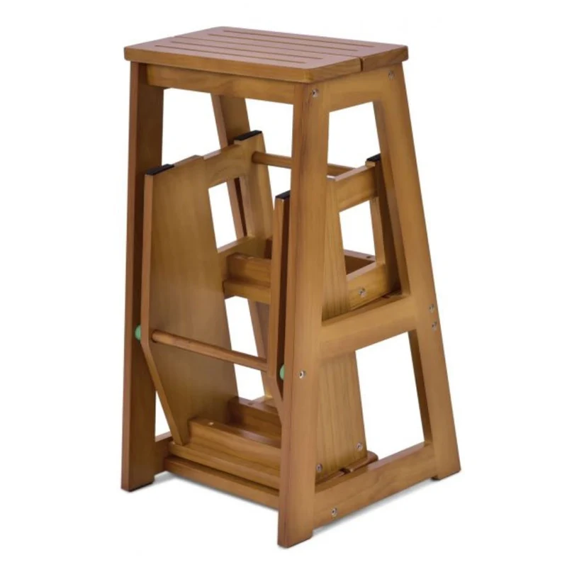 Costway - Trittleiter, Trittleiter 3 Stufen, Tritt Klappbar, Trittleiter Holz, Trittleiter Klappbar, Tritthocker, Holzleiter Klappbar, Walnuss