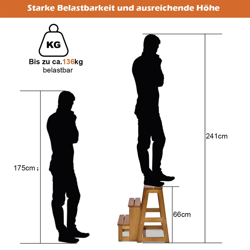 Costway - Trittleiter, Trittleiter 3 Stufen, Tritt Klappbar, Trittleiter Holz, Trittleiter Klappbar, Tritthocker, Holzleiter Klappbar, Walnuss
