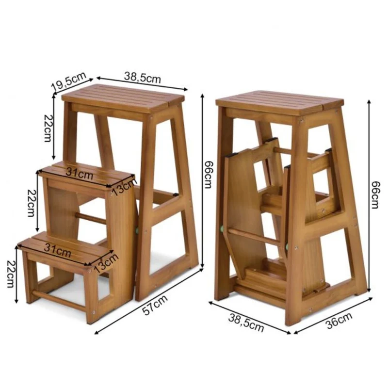 Costway - Trittleiter, Trittleiter 3 Stufen, Tritt Klappbar, Trittleiter Holz, Trittleiter Klappbar, Tritthocker, Holzleiter Klappbar, Walnuss