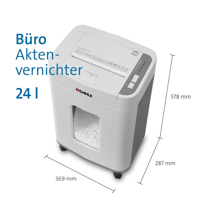 Aktenvernichter Dahle ShredMATIC 150 – 4 × 12 mm, 24 L