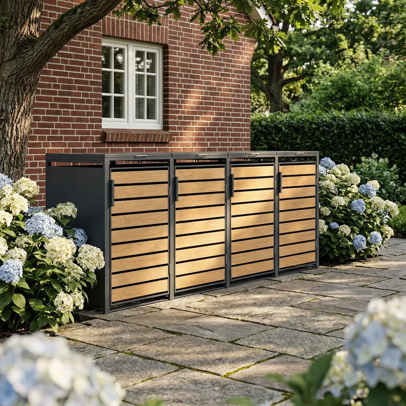 TREVANO Mülltonnenbox 4er – Holzoptik