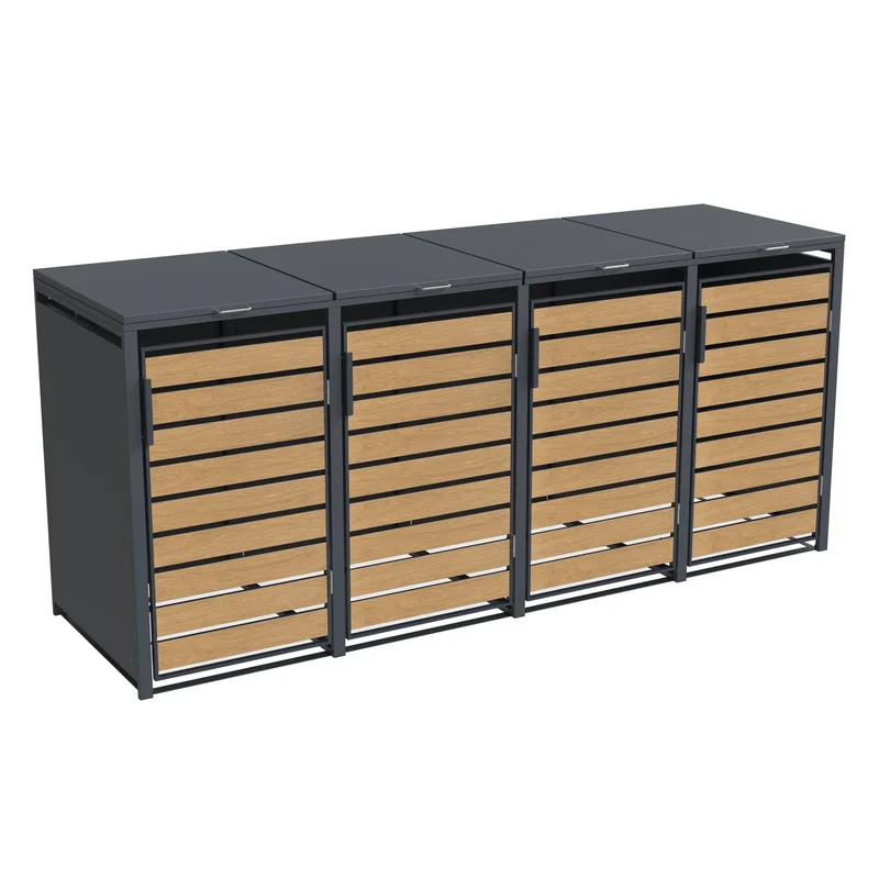 TREVANO Mülltonnenbox 4er – Holzoptik