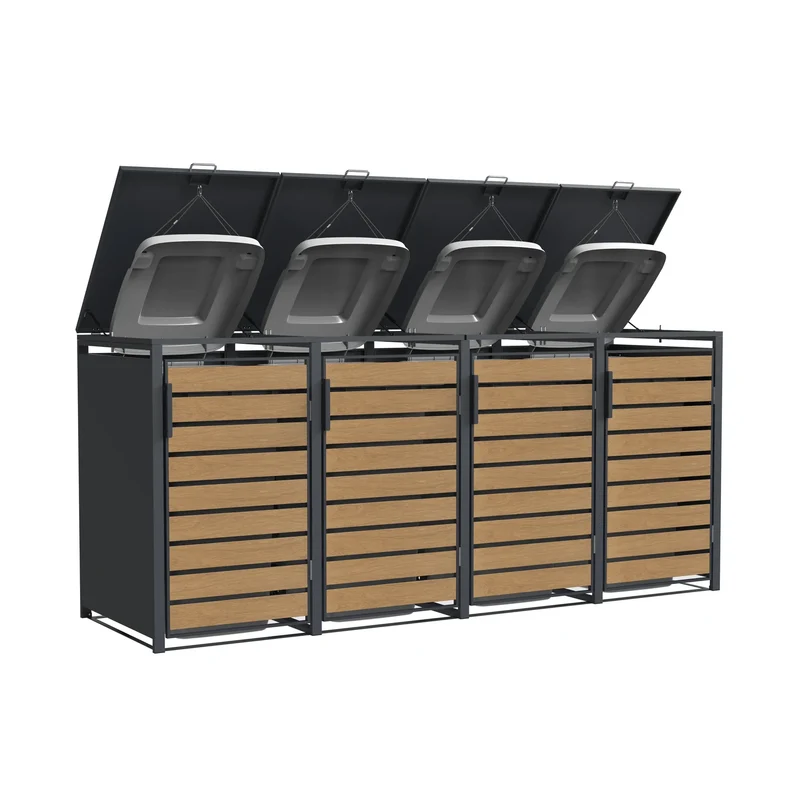 TREVANO Mülltonnenbox 4er – Holzoptik