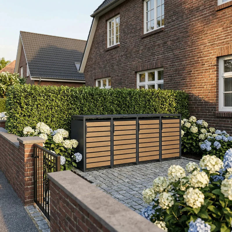 TREVANO Mülltonnenbox 4er – Holzoptik