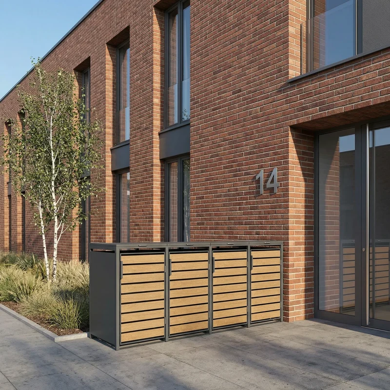 TREVANO Mülltonnenbox 4er – Holzoptik