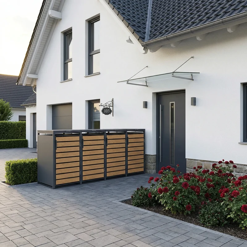 TREVANO Mülltonnenbox 4er – Holzoptik