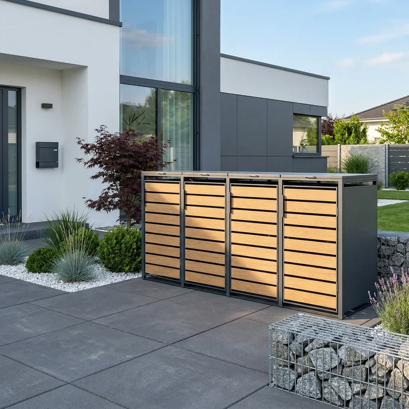 TREVANO Mülltonnenbox 4er – Holzoptik