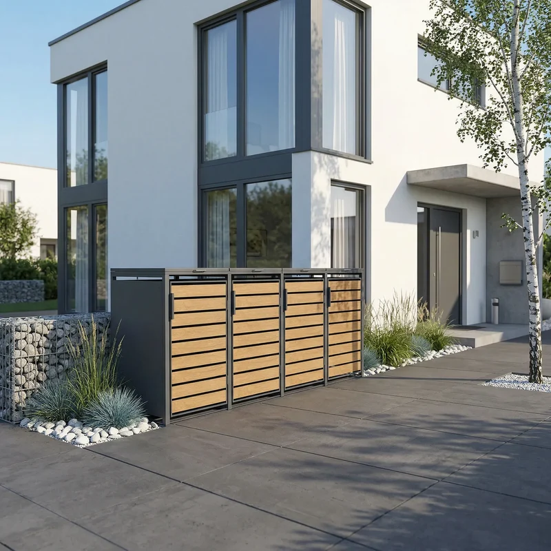 TREVANO Mülltonnenbox 4er – Holzoptik