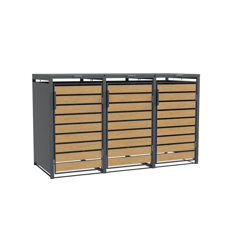 TREVANO Mülltonnenbox 3er – Holzoptik
