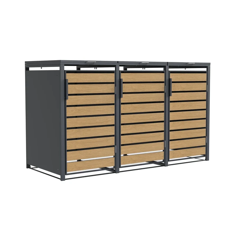 TREVANO Mülltonnenbox 3er – Holzoptik