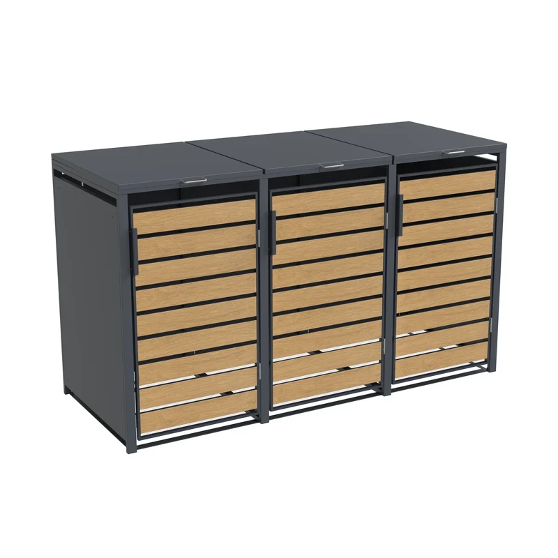 TREVANO Mülltonnenbox 3er – Holzoptik