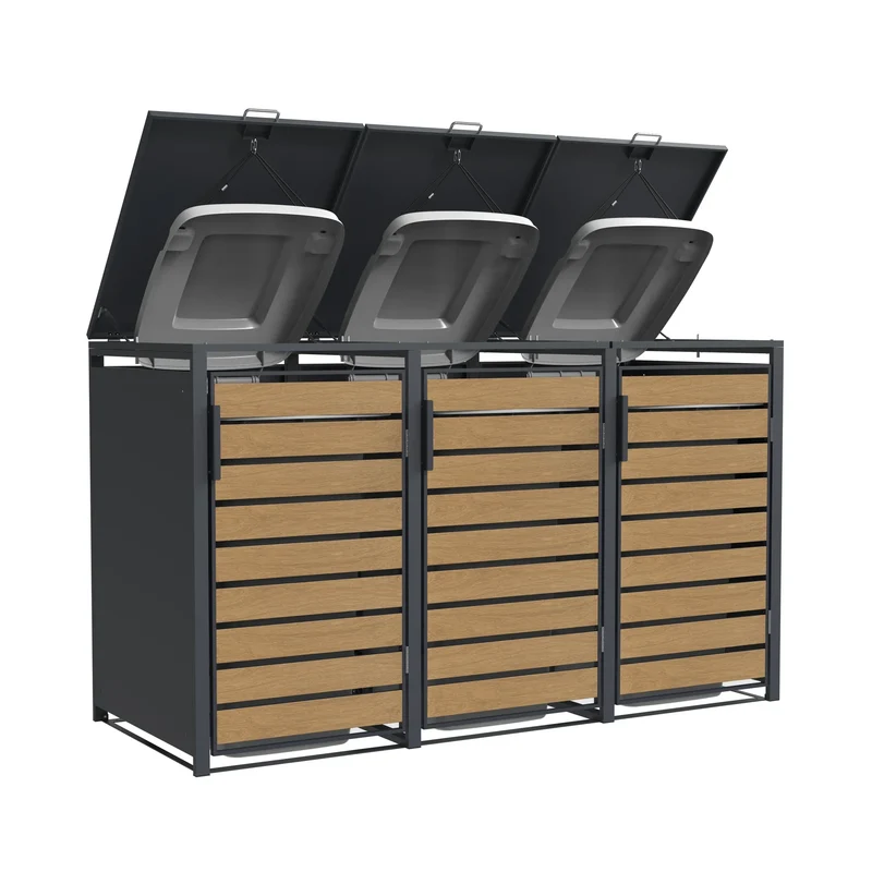 TREVANO Mülltonnenbox 3er – Holzoptik