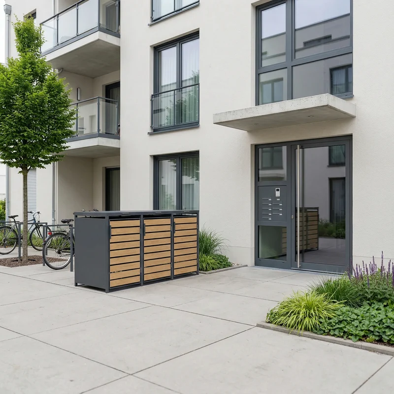 TREVANO Mülltonnenbox 3er – Holzoptik